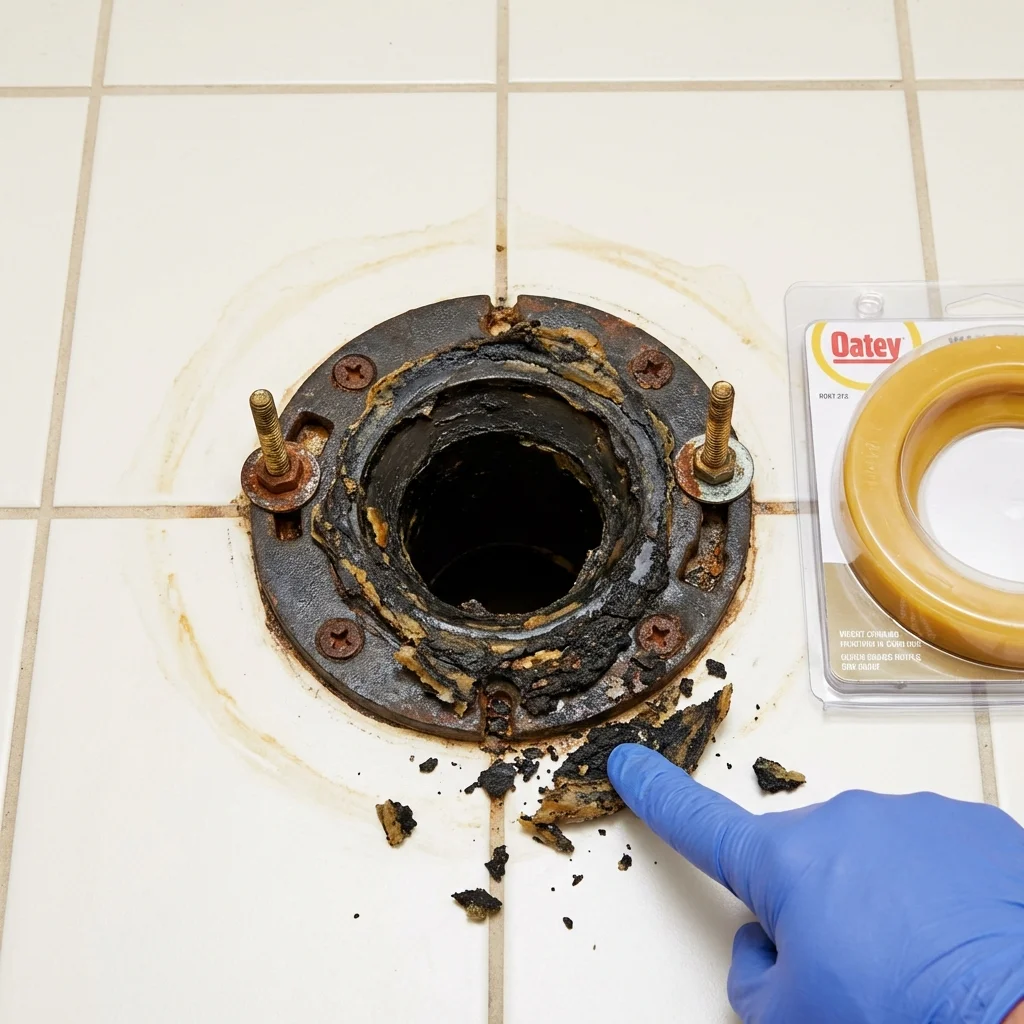 Failed wax ring showing water seepage at the base of a toilet in a Nyack, NY home