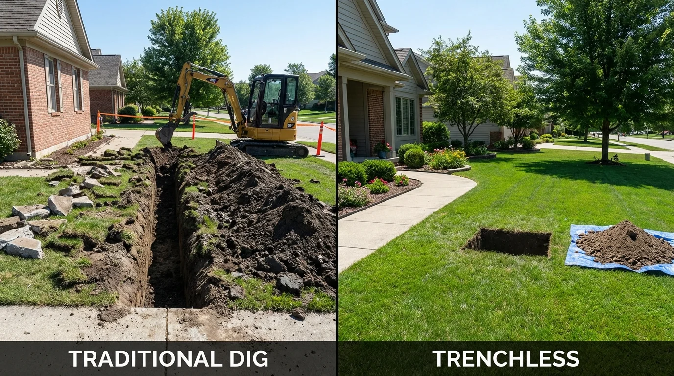 Trenchless sewer repair with minimal yard damage versus traditional excavation in Nyack, NY
